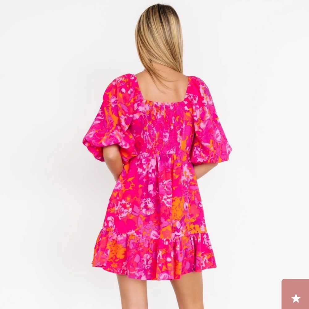 Vibrant Floral Puff Sleeve Dress